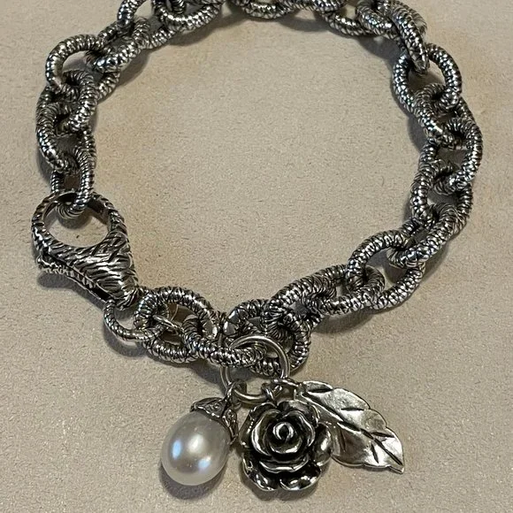 Or Paz Jewelry Qvc Or Paz Charm Pearl Textured Link Bracelet